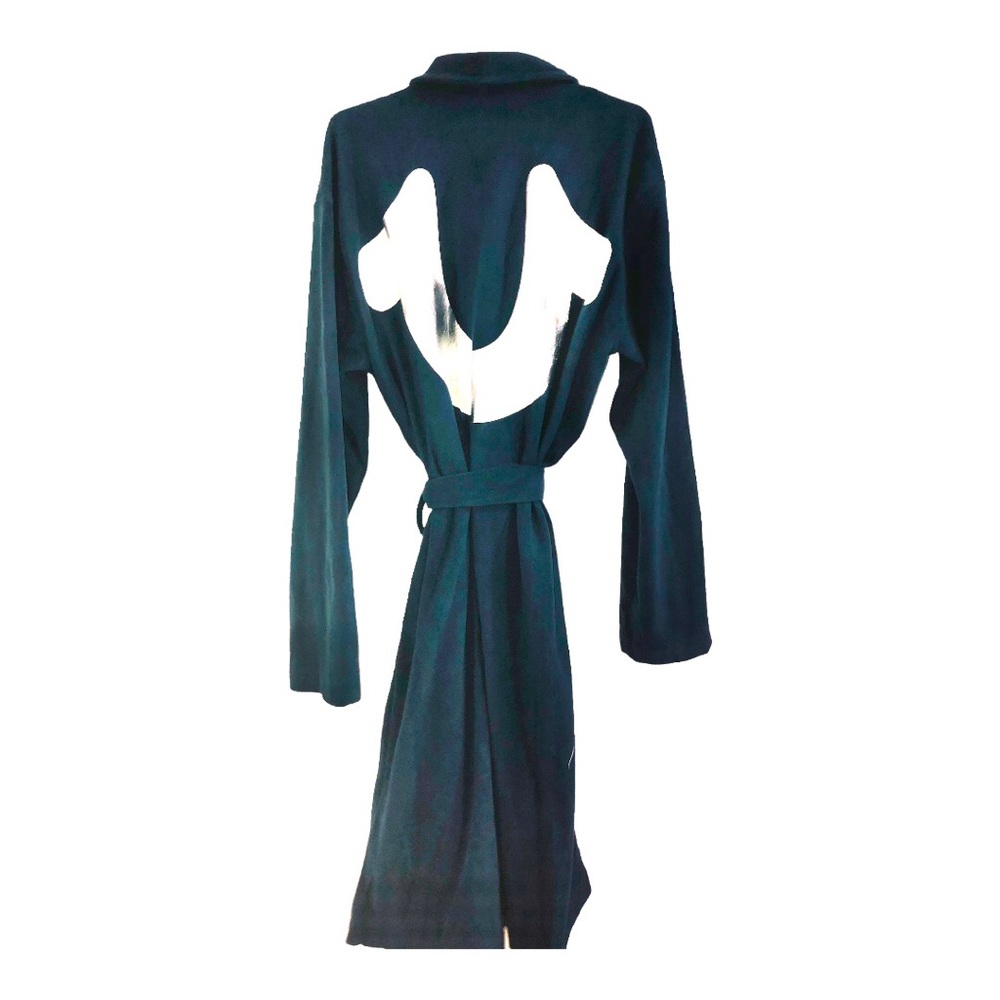 True Religion dark navy blue fleece silver logo lounge bath robe size small new